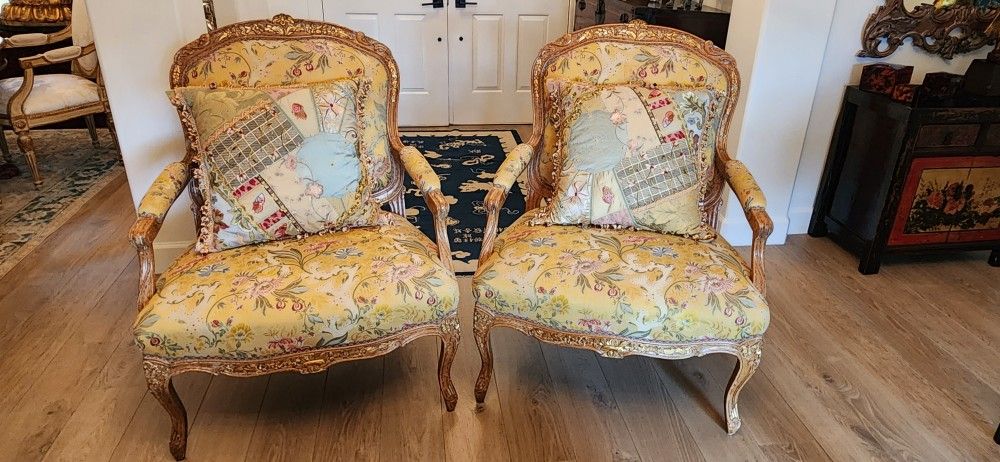 Set Of 2 Victorian Upholstered Chairs