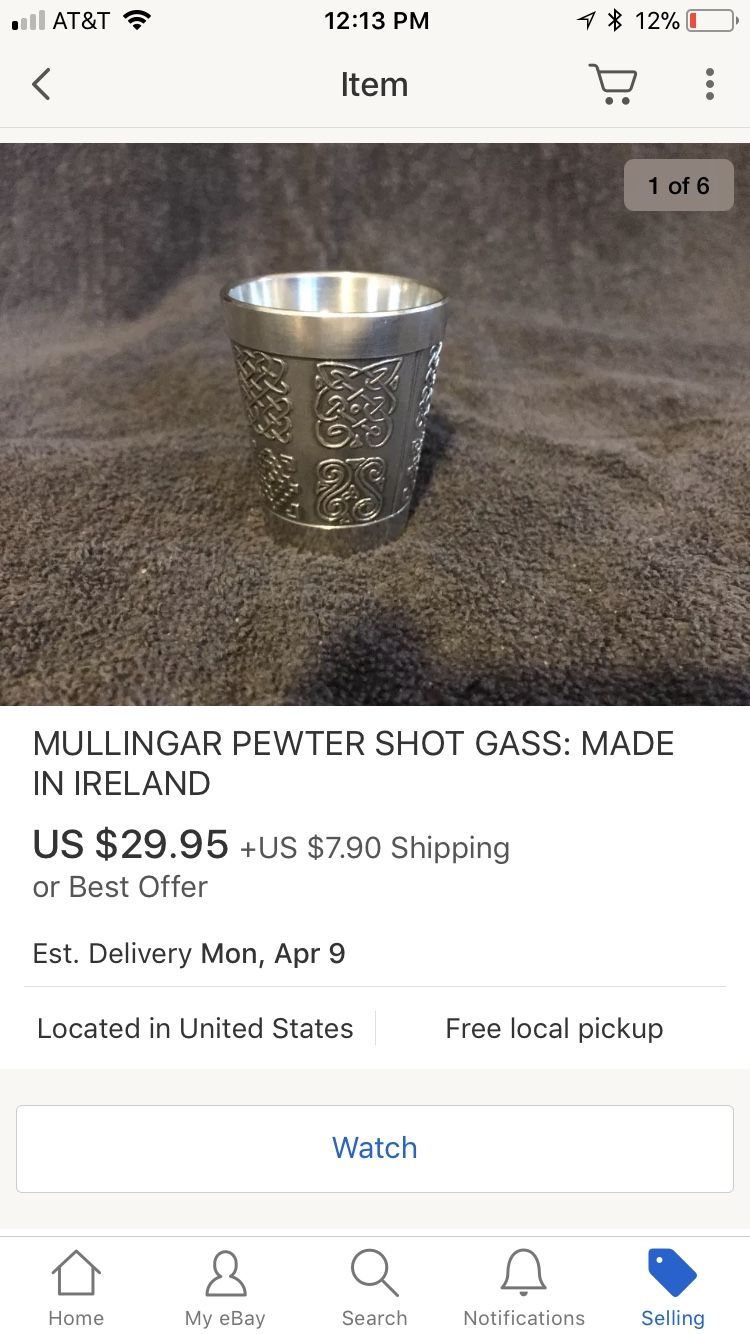 MULLIGAN PEWTER SHOT GLASS: MADE IN IRELAND! VERY COLLECTIBLE! PRICED TO SELL!