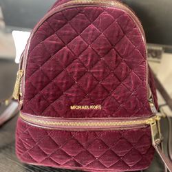 Burgundy Velvet Michael Kors Backpack Purse 