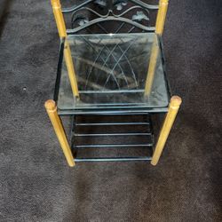 Rod Iron and oak and glass small decorative table