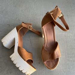 Brown Beige Platform Sandals 