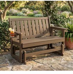 2-Person Deep Brown Outdoor Glider with Cup Holders, All-Weather