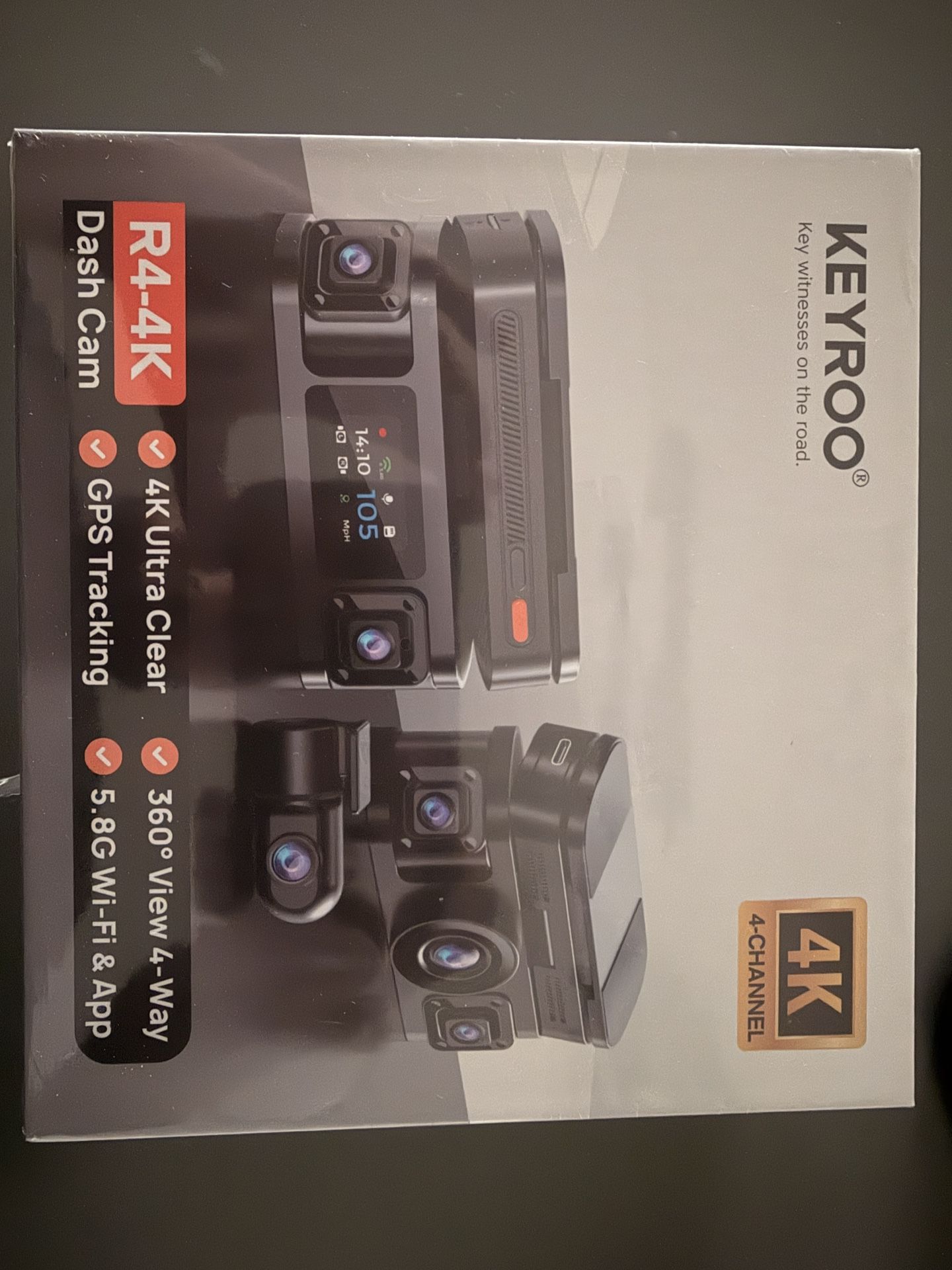 4K 4 Channel Dash Cam, Front and Rear Inside Left Right 360° View Dash Camera for Cars, Built-in GPS & 5.8GHz WiFi, App Connect, Parking Mode, G-Senso