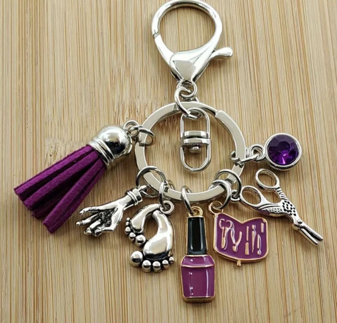 Brand New Nail Artist Purple Tassel Keychain Gift 