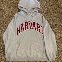 Harvard H&M Embroidered Drawstring Hoodie Sweatshirt Size L Gray