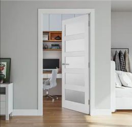 30 in. x 80 in. 5-Lite Solid Core Frosted Glass White Primed Composite MDF Interior Door Slab No Hardware Included