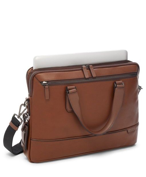 Tumi Harrison Sycamore Slim Brief Leather Laptop Briefcase / Messenger Bag