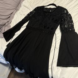 Black And Lace Chiffon Boho Dress Size Medium, New Never Worn 