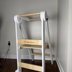 Foldable Toddler Kitchen Stool Helper, Toddler Tower with 3 Adjustable Height, Wooden Toddler Step Stool, Collapsible Toddler Tower, Toddler Stool for