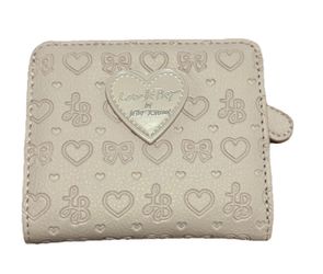 Luv Betsey Johnson French Snap Wallet Embossed Hearts Bows Pretty Pink Blush