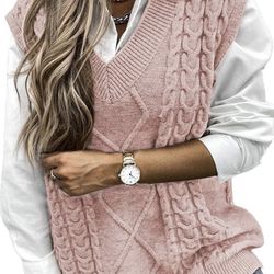 Oversized Sweater Vest (L, Pink)