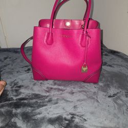 Michael Kors Brown Leather Tote MK Logo Charm Gold Hardware — Very Good Condition