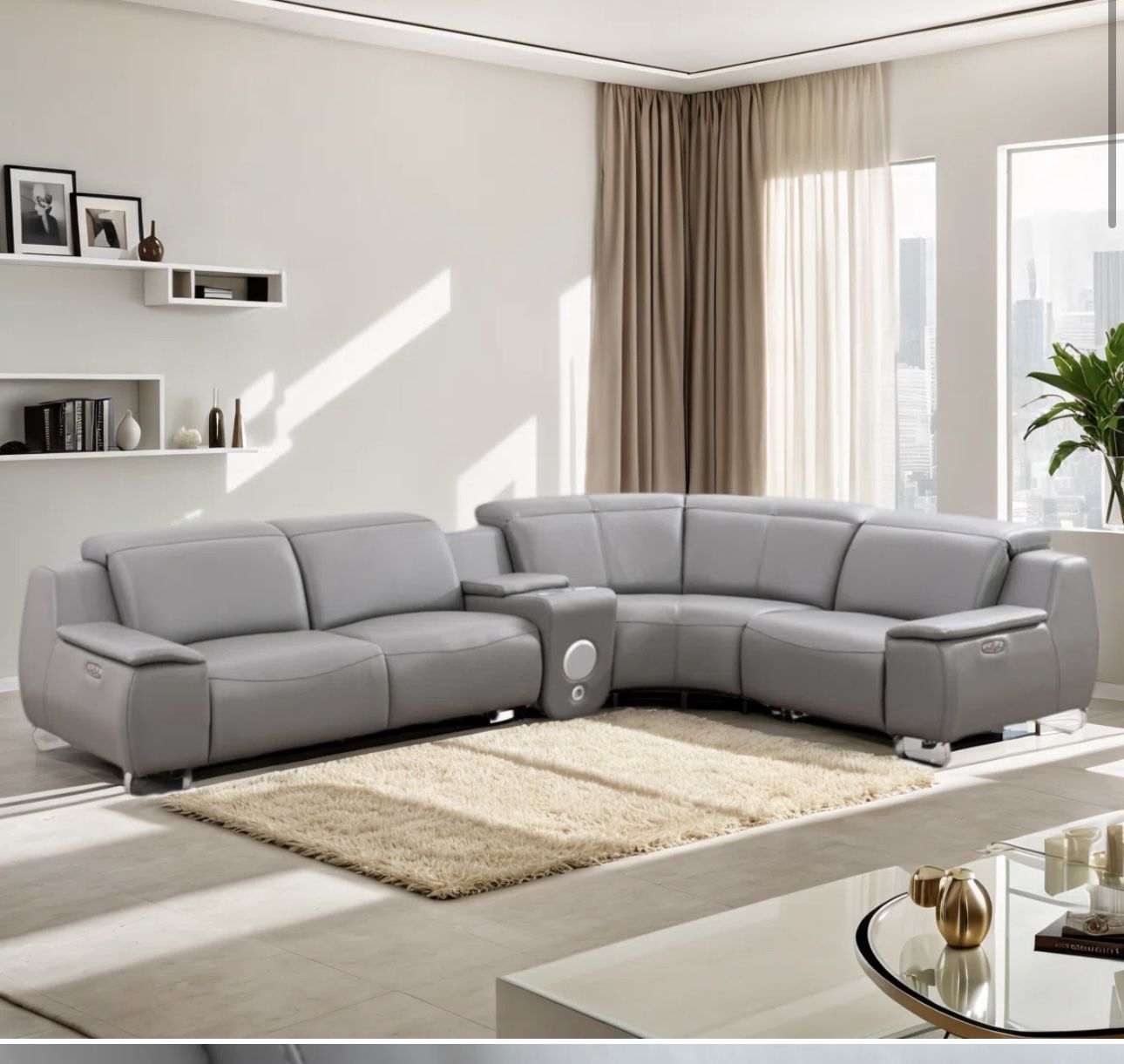 COSTCO Power Electric Genuine Leather Fully Reclining Sectional Couch