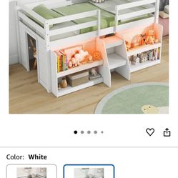 Twin Size Loft Bed with Storage Shelves