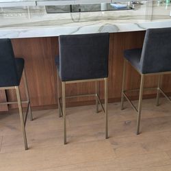 BARSTOOLS BLACK SUEDE AND BRASS