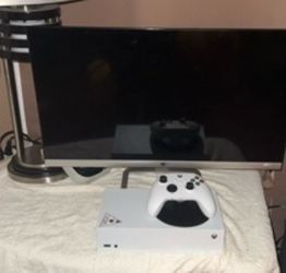 Xbox One S Console with Controller and monitor
