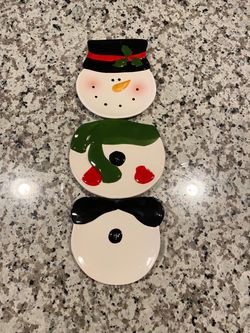 Ceramic Snowman Christmas Plates Set of 3