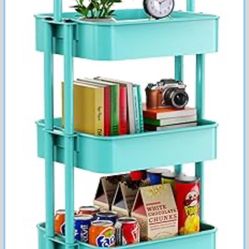 3 Tier Mesh Utility Cart, Rolling Metal Organization Cart with Handle and Lockable Wheels, Multifunc