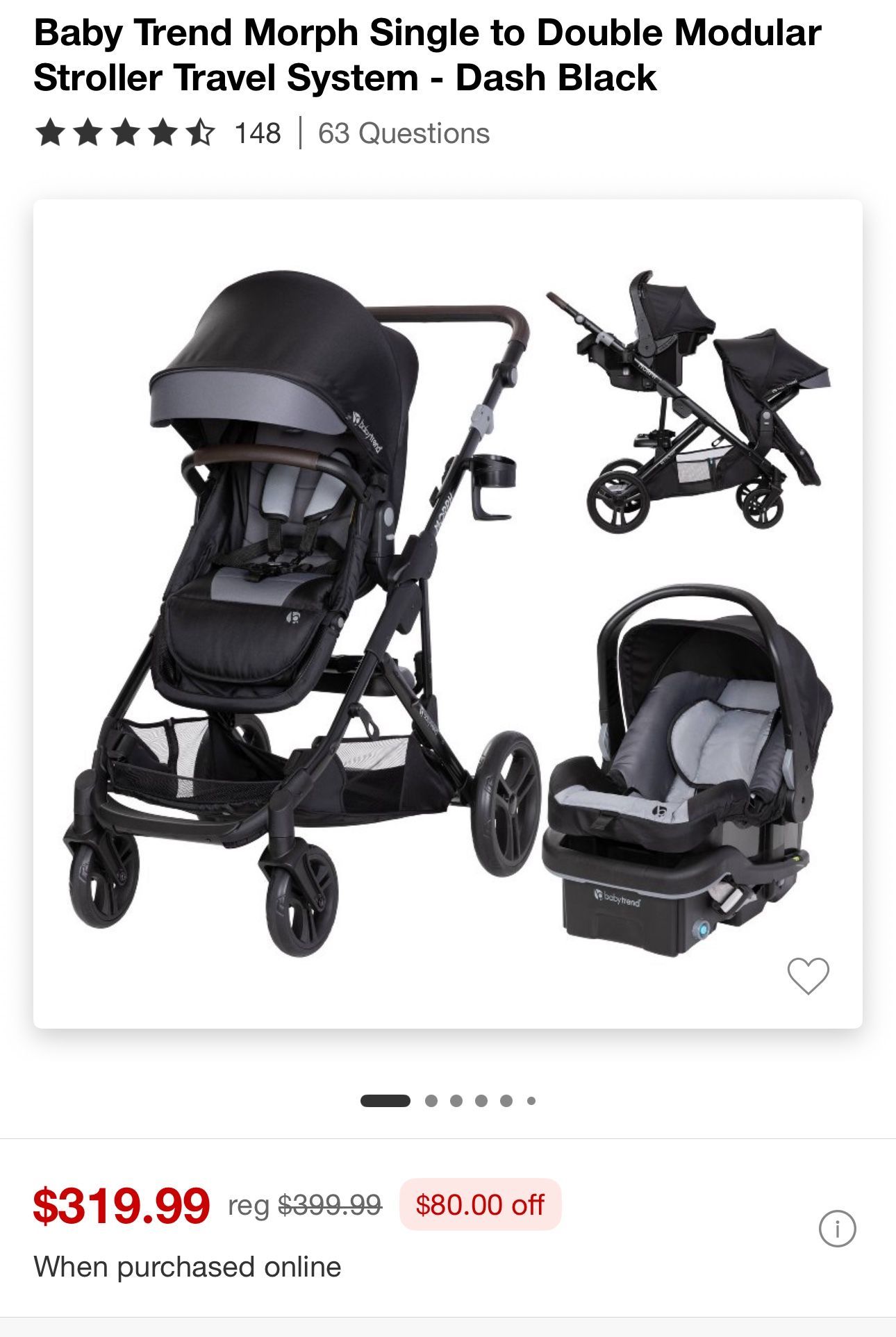 Baby Trend Morph Single to Double Modular Stroller Travel System - Color: Dash Black