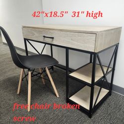 Delivery Avail. Driftwood Bone White Desk Workstation  Bonus Broken Chair