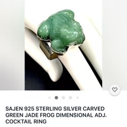 Sajen  925 Sterling Silver Carved Green Jade.