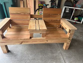 Handmade Wood Double Chair Bench with Middle Table