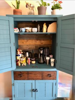 Blue farmhouse coffee hutch