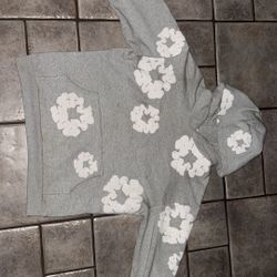 Grey Denim tear Hoodie