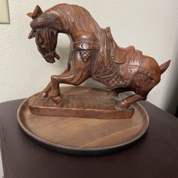 Vintage Hand Carved Kneeling Wood Horse 11”x9”