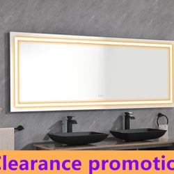 84x32 LED Lighted Bathroom Wall Mounted Mirror with High Lumen+Anti-Fog Separately Control+Dimmer Function