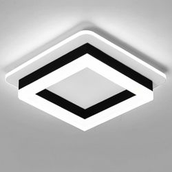 Square Modern Led Ceiling Light Fixture, 24W Black Flush Mount 9.5” cool white 6000K