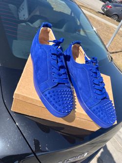 Christian Louis Vuitton red bottoms all blue and army fatigue, camel blue and Balenciaga sneakers red