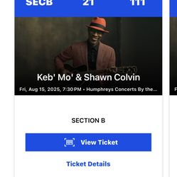 Keb Mo Tonight At Humphreys. 2 Tickets