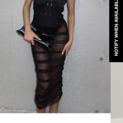 NEW HAIRESS - BLACK STRAPLESS CORSET PANEL TULLE MIDI DRESS