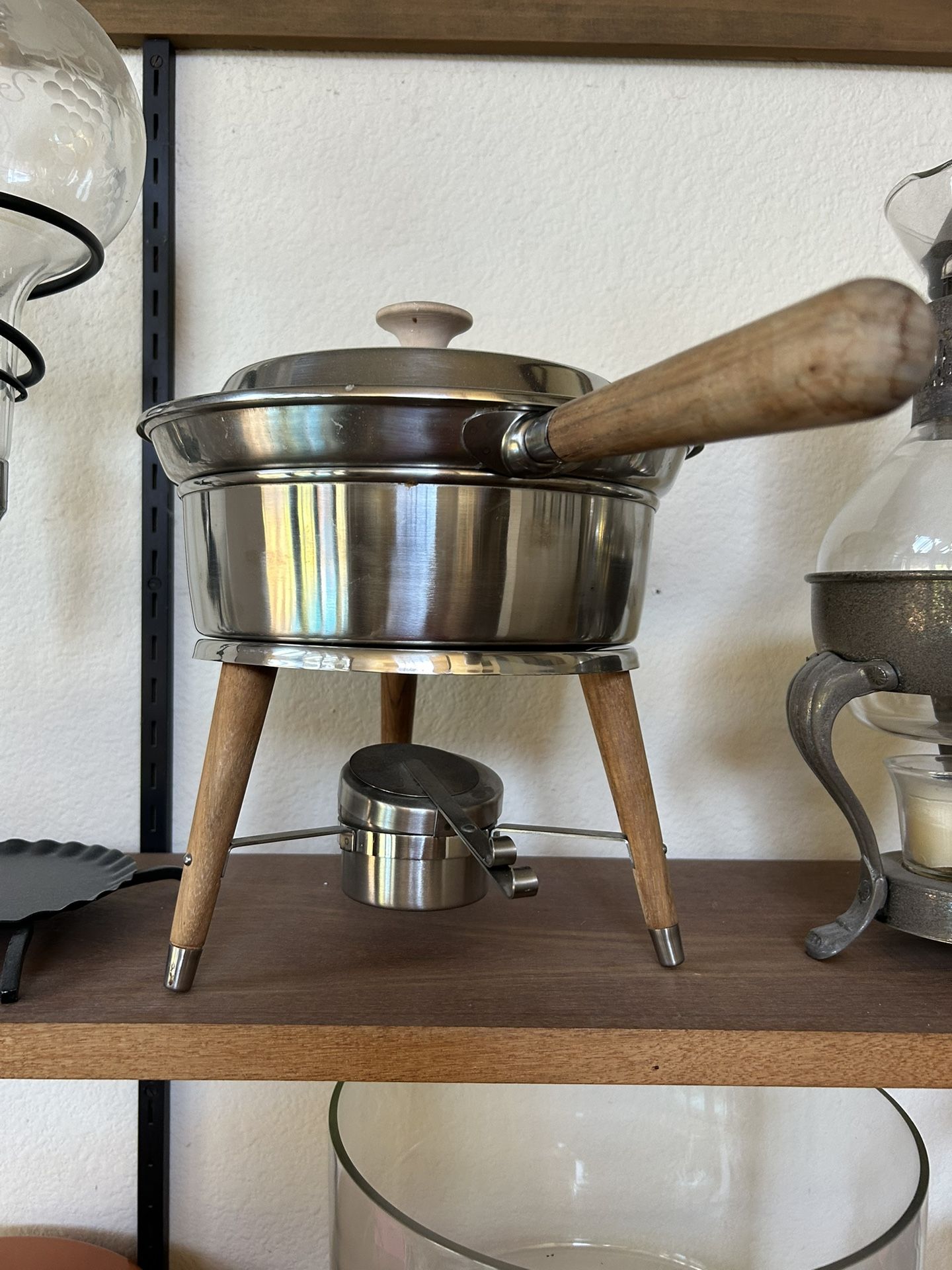 Vintage SS Food Warmer With Wooden Handle