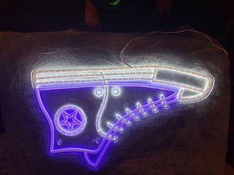 LED Neon High-Top Sneaker Sign - White/Blue Shoe Wall Decor (2.5 Ft)