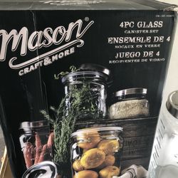 Mason Craft And More 4 Piece Glass Cannister Set With Stainless Lids NEW