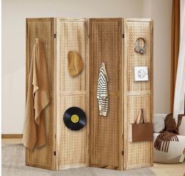 4 Panel Pegboard Display with 16 Hooks, Wooden Room Divider Wall and Folding Privacy Screens, Partition Room dividers, Pegboard Room Divider, Jewelry