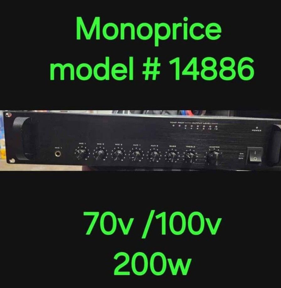 Monoprice Commercial Audio Mixer Power Amp - 200 Watt 5 Channel, 100/70 Volt