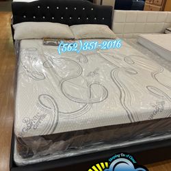 Queen Blue Gel Memory Foam Mattress And Boxspring Bed Set 