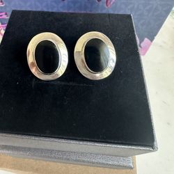 925 Sterling Silver Native Am. Black Onyx Stud Earrings , Hallmarked On The Back 