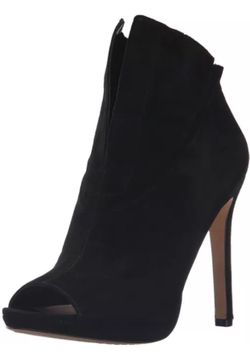 VINCE CAMUTO Rora Suede Peep Toe Heels Black Booties W10 M8.5 Sexy EUC