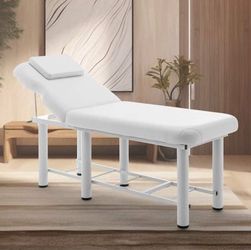 NEW White Backrest Adjustable Massage Table with Removable Headrest, Bottom Shelf Storage, Memory Foam Layer Salon Bed