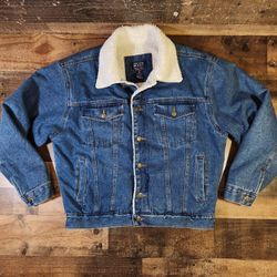 Mens Sherpa Lined Jean Trucker Jacket Size Large Blue 