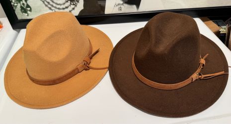 2 Wide Brim Fedora Rancher Hats – Brown & Camel