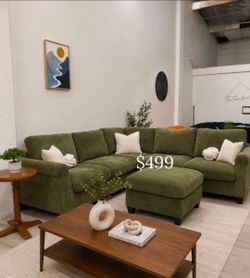 Gorgeous! 4-Pc Green Corduroy Sectional Sofa With Ottoman