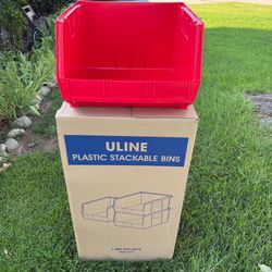 Uline S-12422R 18x16.5x11 Red Plastic Stackable Storage Bins Carton Pack of 3