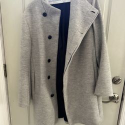 Used Zara Men’s Grey Wool Blend Overcoat – Minimalist Dress Coat 