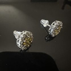 Yellow And White Diamond Earrings 