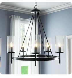 Progress Lighting Strahan 5-Light Black Chandelier w/ Clear Glass Shades